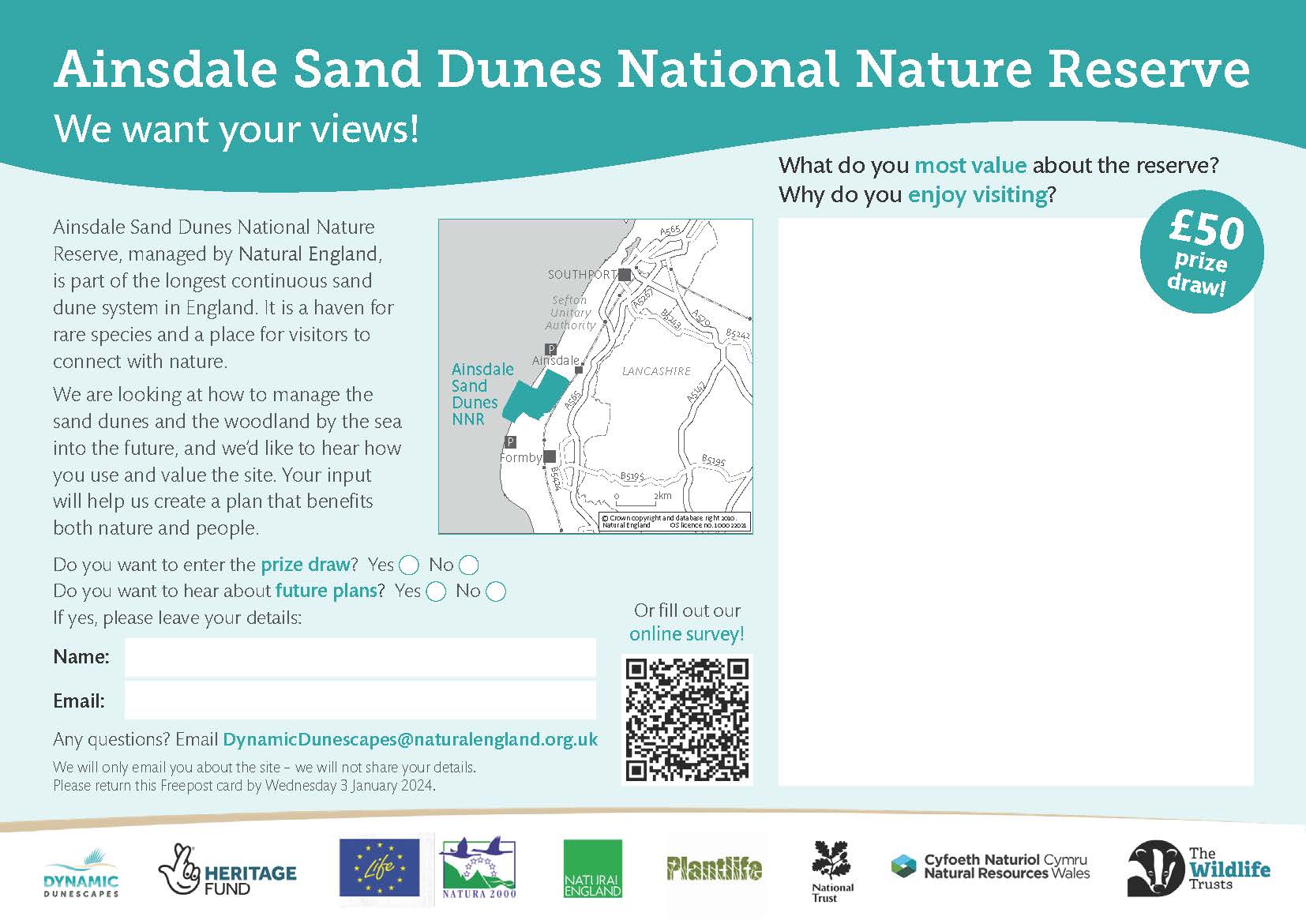 A postcard sent to local residents with a copy of the survey